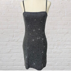 Silver Metallic Bodycon Mini Dress S – Party, Holiday, Club Y2K